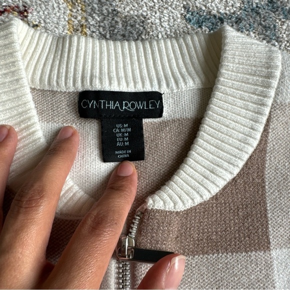 Cynthia Fowler Knit Plaid Jacket Brown And Ivory Full Zip Size Medium - Picture 4 of 8